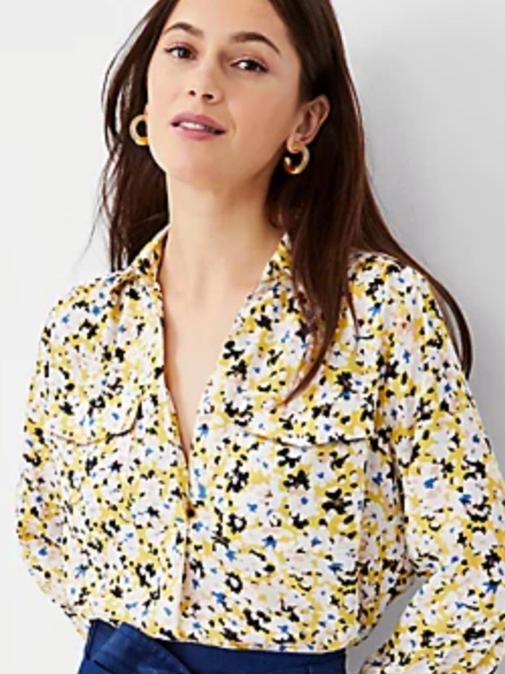 Petite Floral Camp Shirt In Yellow Calla Lily